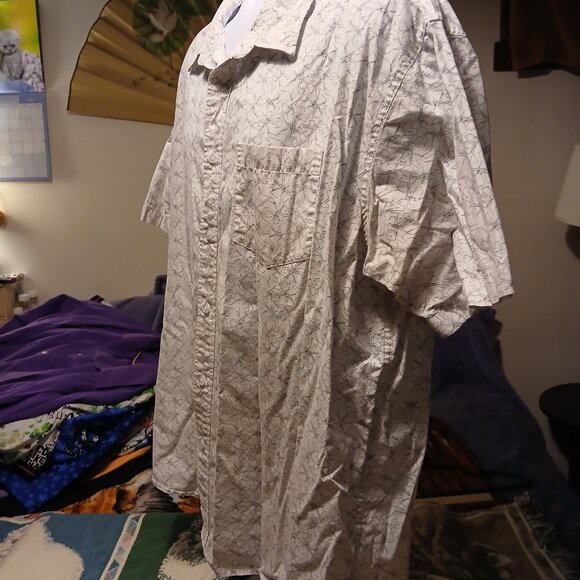 Men's Haggar 2XL Geometric White/Gray Patterned Button Down Short Sleeve Shirt - Picture 8 of 10